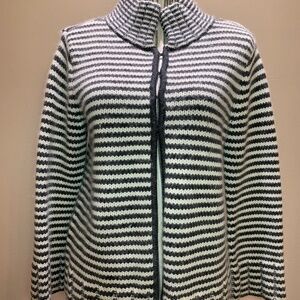 Talbots Merino Wool Blend Stripped Knitted Cardigan Sweater